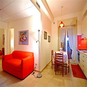 Red Apartment Living & Dining Room