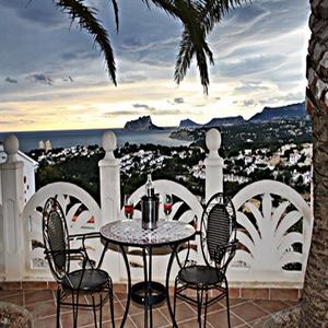 Outside terrace looking onto sea and town