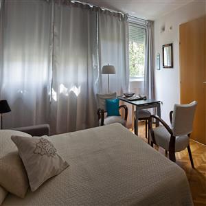 Living room with open sofa bed