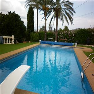 solar heated swimming pool with spring board