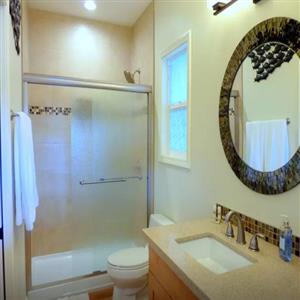 Full-size shower with "rain" style shower-head.