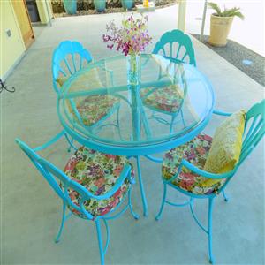Outdoor dining table and chairs.