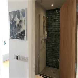 Walk-in shower in bathroom
