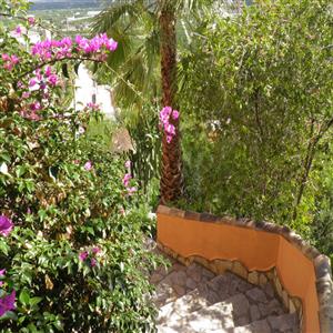 Path into the large, private garden with restplace